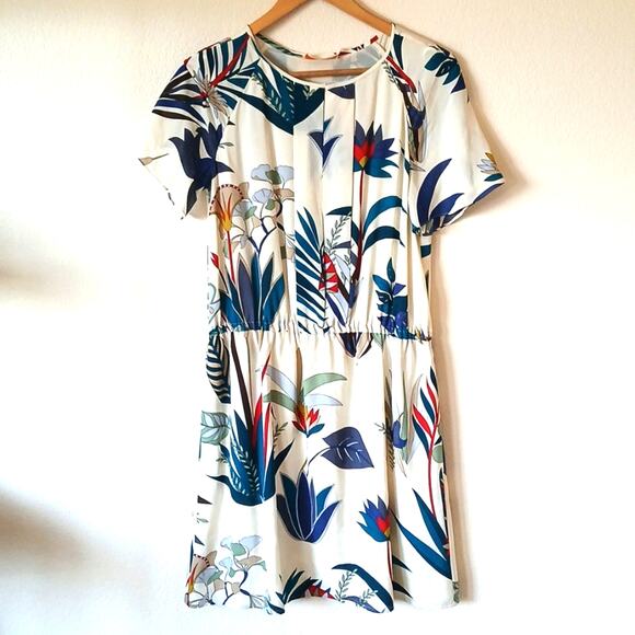 Tory Burch Anatolie Utopia floral dress Pleated Front Size 8 Silk - Picture 2 of 8